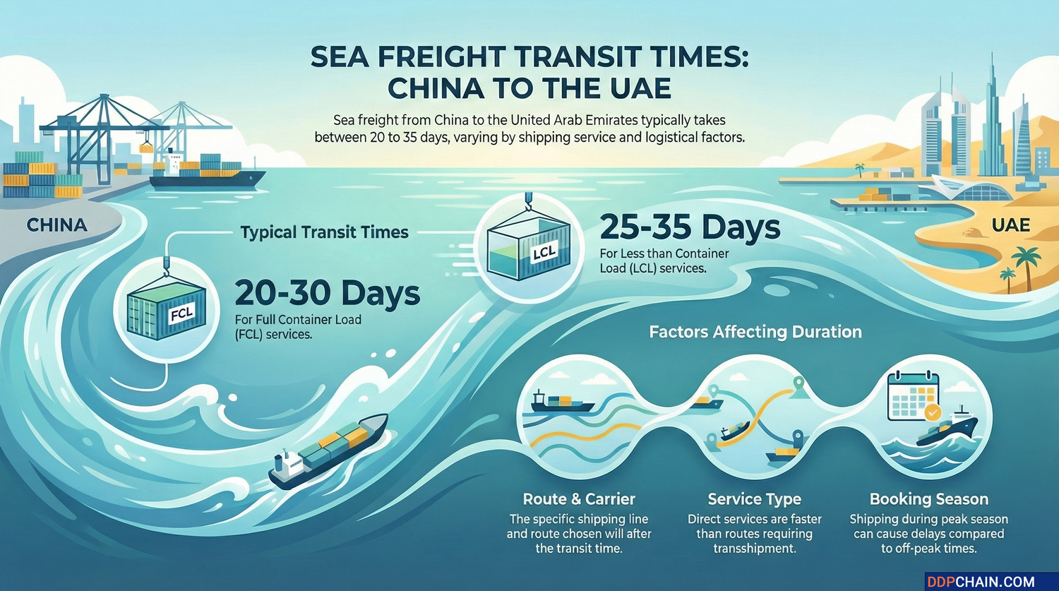 Sea freight transit time from China to UAE showing FCL LCL shipping durations