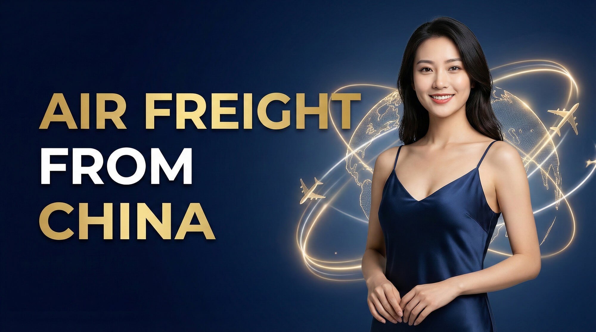 Air freight from China global shipping service with airplane routes over world map
